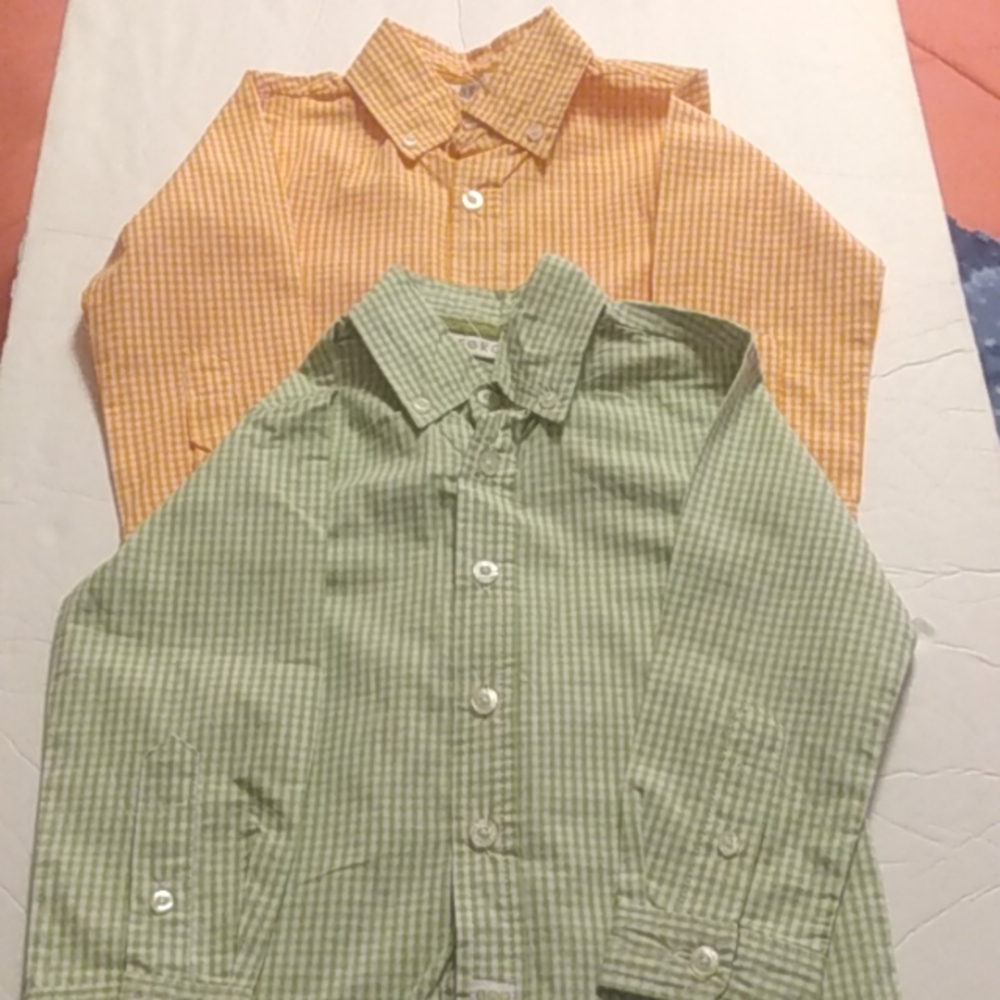 C) George Boys size 3T long sleeve collar Orange and Green Dress shirt. NWOT